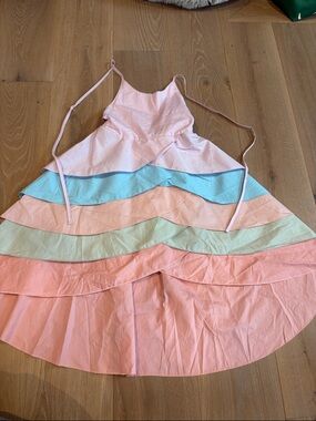 Mia Belle Girls Size 6/6Y Pastel Tiered Summer Dress.